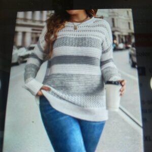 Striped Gray and White Women's Sweater